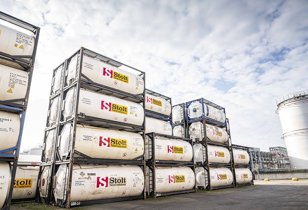 Tank containers stack in Stolt Tank Container's depot